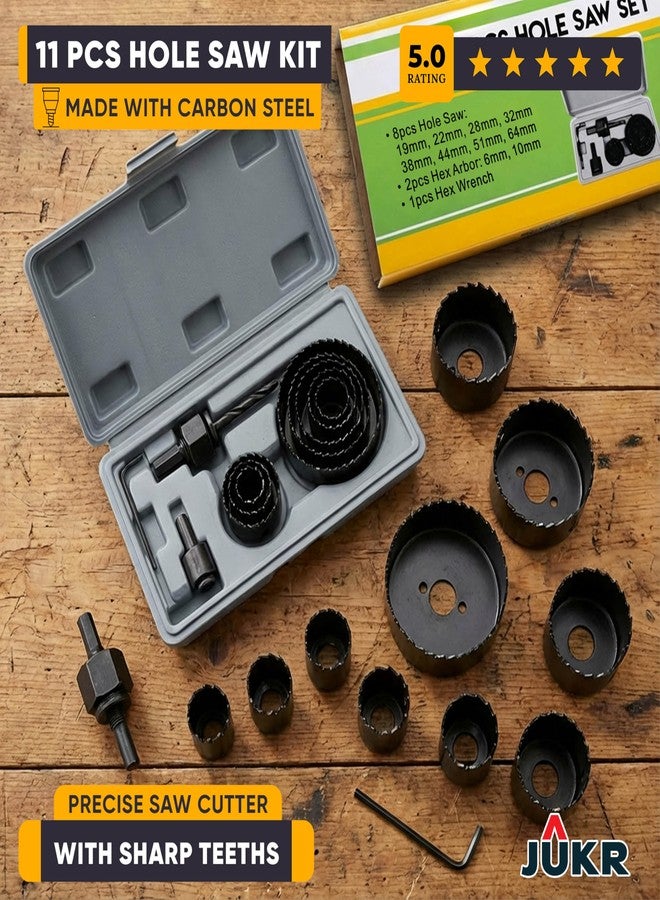 JUKR 11 PCS Carbon Steel Hole Saw Drill Bit Circular Core Cutter Set Works With Wood, Plywood Door Holes, Plastic PVC Pipes, MDF & Veneer Boards, Light Aluminium Metal For Round Core Cutting & Drilling - Image 2